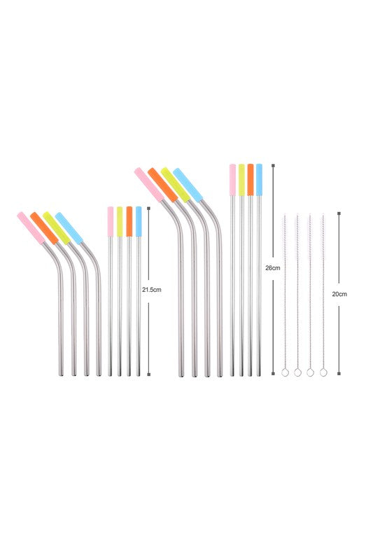 16 Silicone Tip Stainless Steel Straws Accessories & Gifts