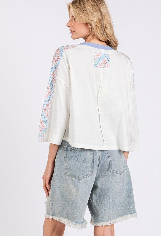 SAGE+FIG Patchwork Breeze Contrast Oversized T-Shirt