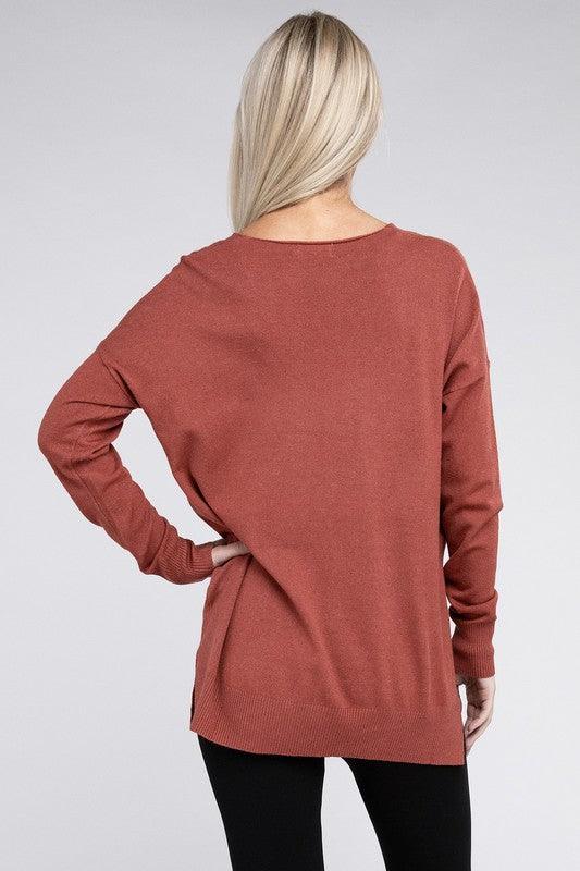 Garment Dyed Front Seam Zenana Sweater Tops