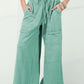 Mineral Wash Exposed Seam Drawstring High Waist Wide Leg Cargo Pants - DAVERRI FASHIONS