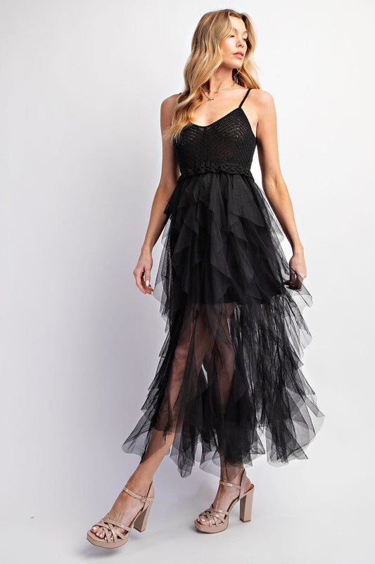 Lovely Tulle Midi Crochet Dress Midi Dresses