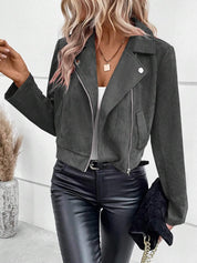 Zip Up Suede Cropped Moto Jacket | Jackets Daverri Fashions