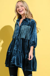 And The Why Fringe Detailed Velvet Shirt Dress | Daverri Fashions
