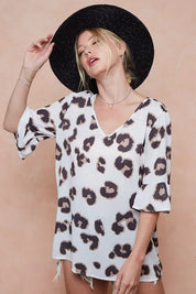 BiBi Leopard Printed V Neck Woven Top with Ruffled | Blouses Daverri Fashions