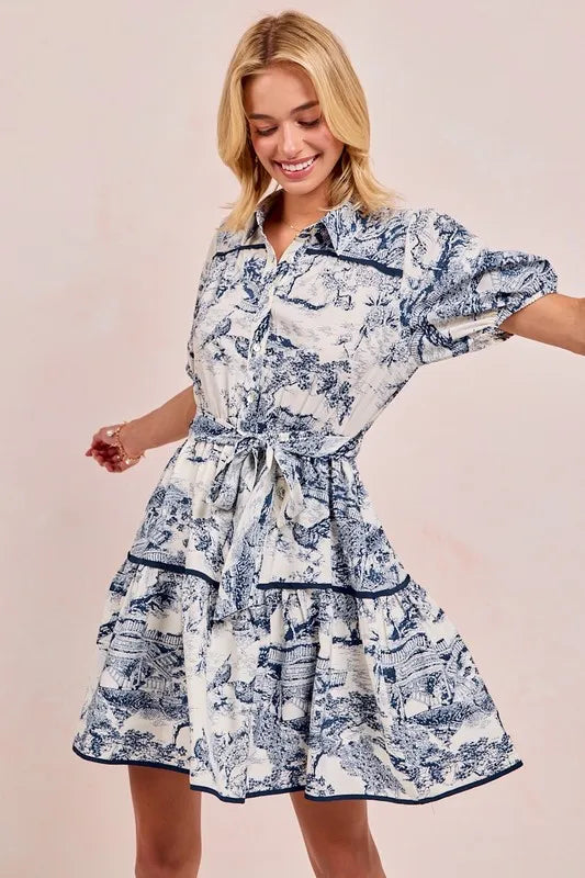 BiBi Woven Printed Tiered Dress Mini Dresses