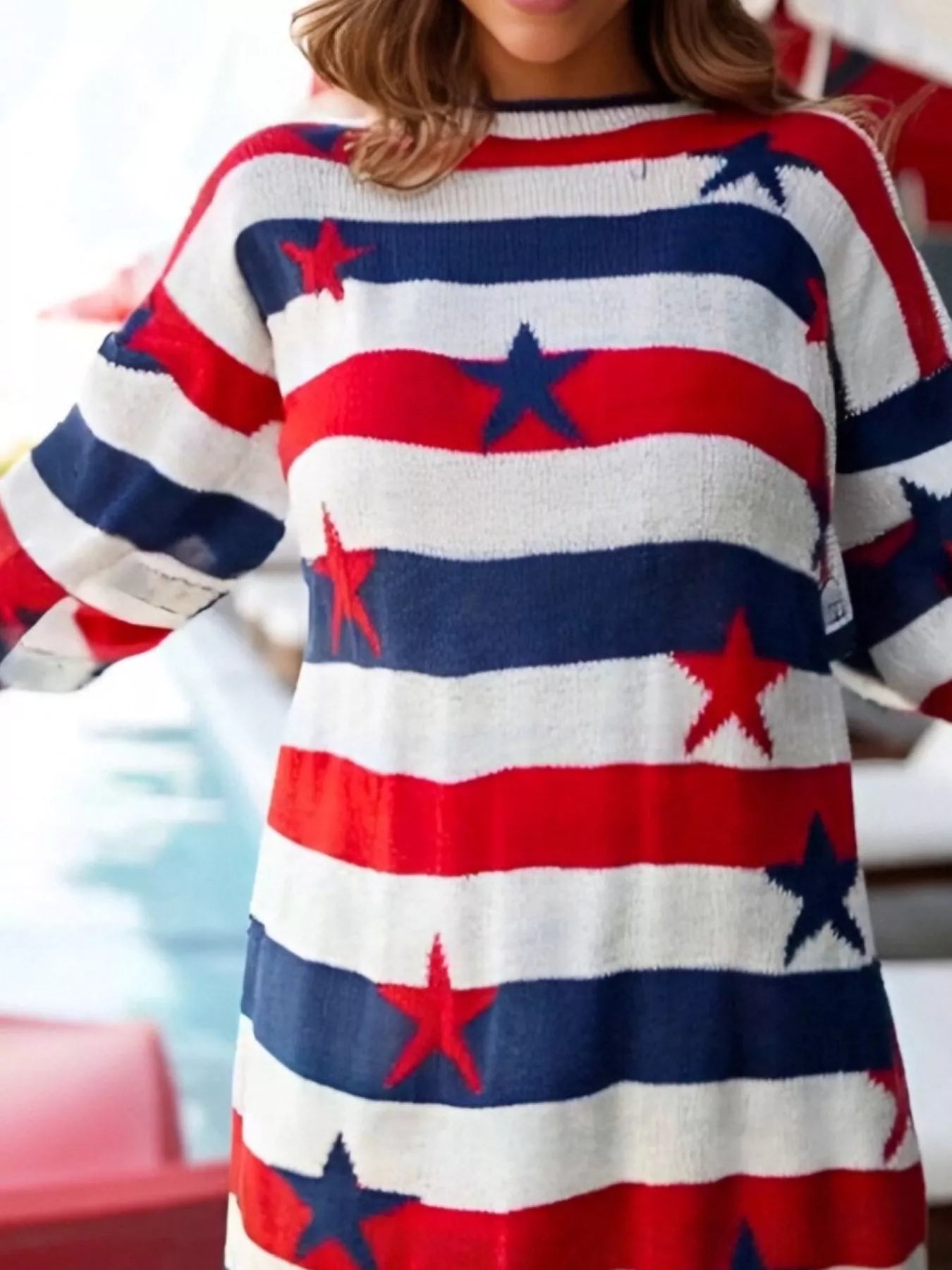 Daverri Stars and Stripes long sleeve sweater in red, white, navy stripes