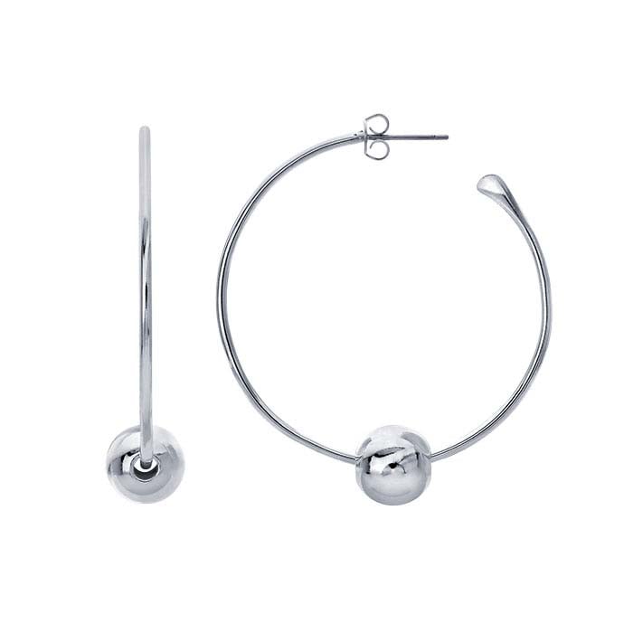 Sterling Silver 43mm Floating Bead C Hoops Earrings