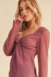 Aemi + Co Twisted Sweetheart Neck Long Sleeve Blouse | Blouses Daverri Fashions