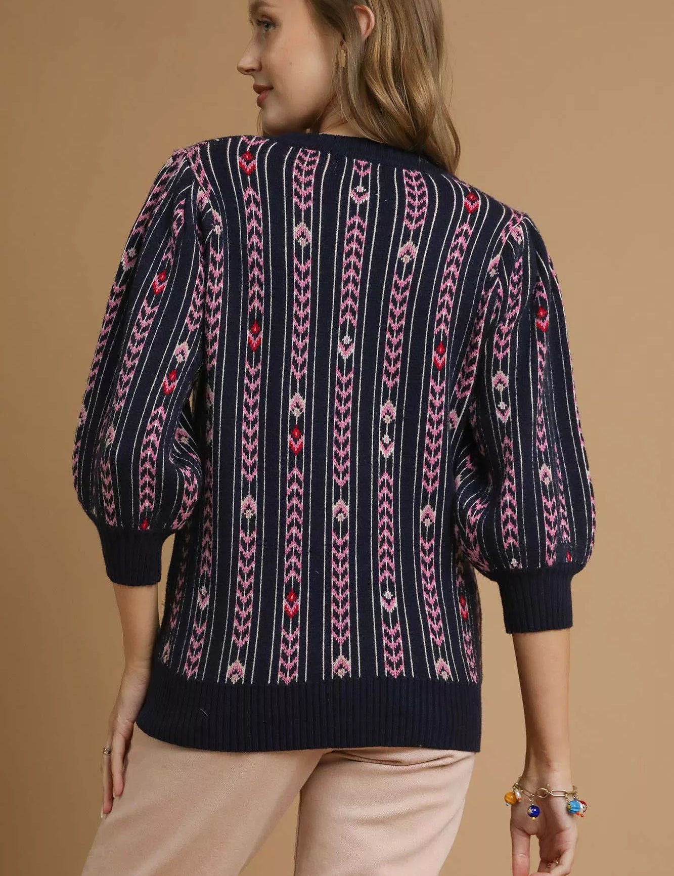 Umgee Jacquard Knit Puff Sleeve Sweater | Sweaters Daverri Fashions