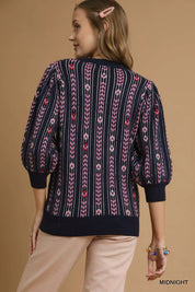 Umgee Jacquard Knit Puff Sleeve Sweater | Sweaters Daverri Fashions