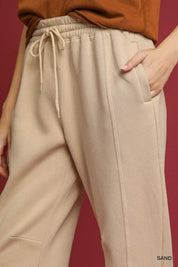 Umgee Fleece Jogger Pants with Drawstring Sand | Sweatpants Daverri Fashions