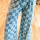 Checkered Wide Leg Jeans with Pockets - DAVERRI FASHIONS