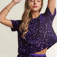 J.NNA purple sequin crop top and skirt set, size M