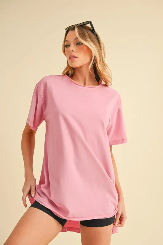 Aemi+Co Round Neck Short Sleeve Oversized T-Shirt PINK