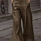 Daverri Fashions olive green faux leather high-waisted flared pants