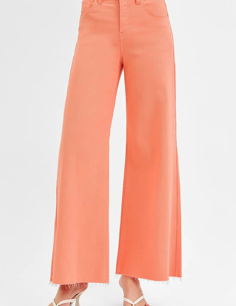 CORAL PEACH RISEN Full Size Tummy Control High Rise Wide Leg Palazzo Jeans | Jeans Daverri Fashions