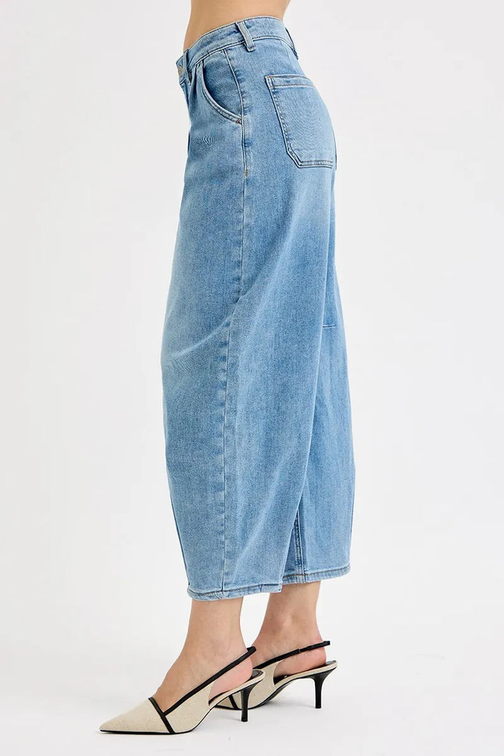 RISEN Full Size Mid Rise Fit Crop Wide Volume Leg Jeans Plus Size Jeans