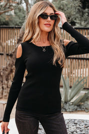 Amaya Ribbed Knit Cold Shoulder Sweater | Sweaters Daverri Fashions