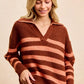 BiBi Striped Sweater Top with Collar Stitched Details - DAVERRI FASHIONS