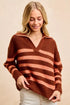 BiBi Striped Sweater Top with Collar Stitched Details - DAVERRI FASHIONS