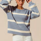 SO ME Ribbed Striped Round Neck Sweater - DAVERRI FASHIONS