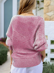 Striped Boat Neck Casual Sweater | Sweaters Daverri Fashions