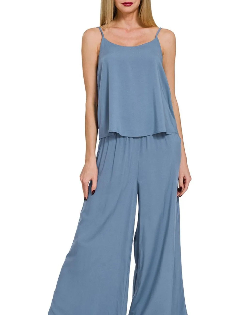 DUSTY BLUE L Zenana Dusty Blue Woven Cami & Pants Set | Outfit Sets Daverri Fashions