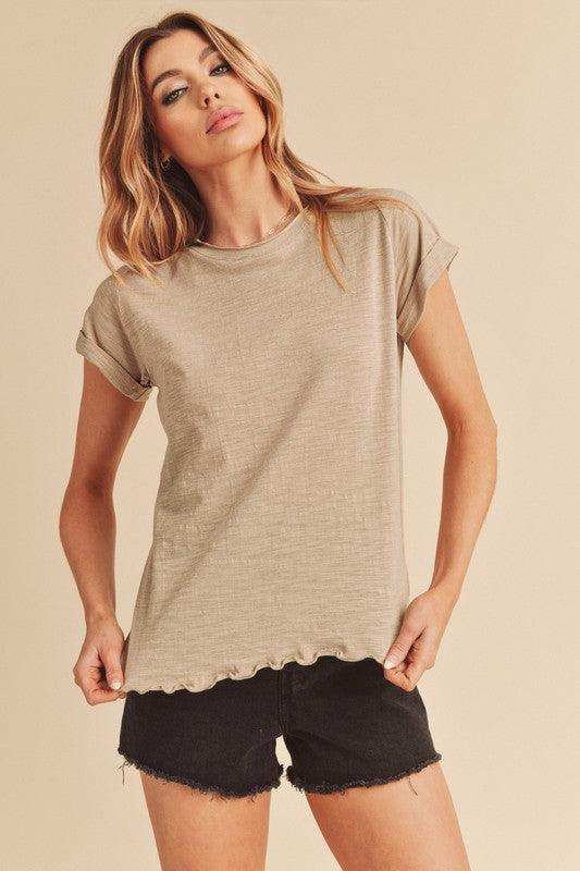 Aemi + Co Lettuce Edge Round Neck Short Sleeve T-Shirt | T-Shirts Daverri Fashions