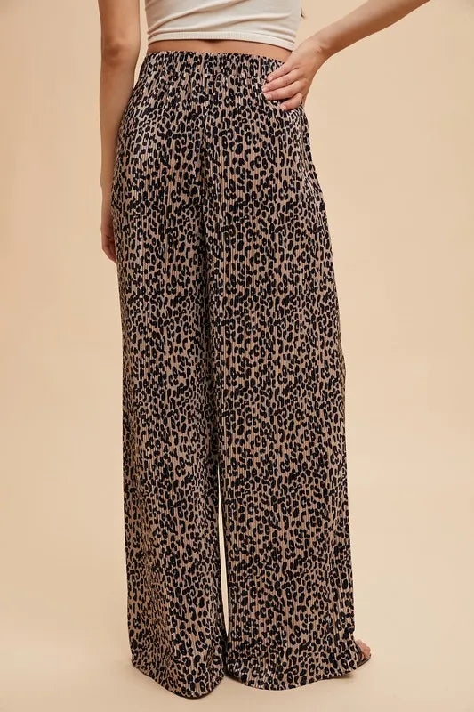 Annie Wear Leopard Plisse Lounge Wide Pants