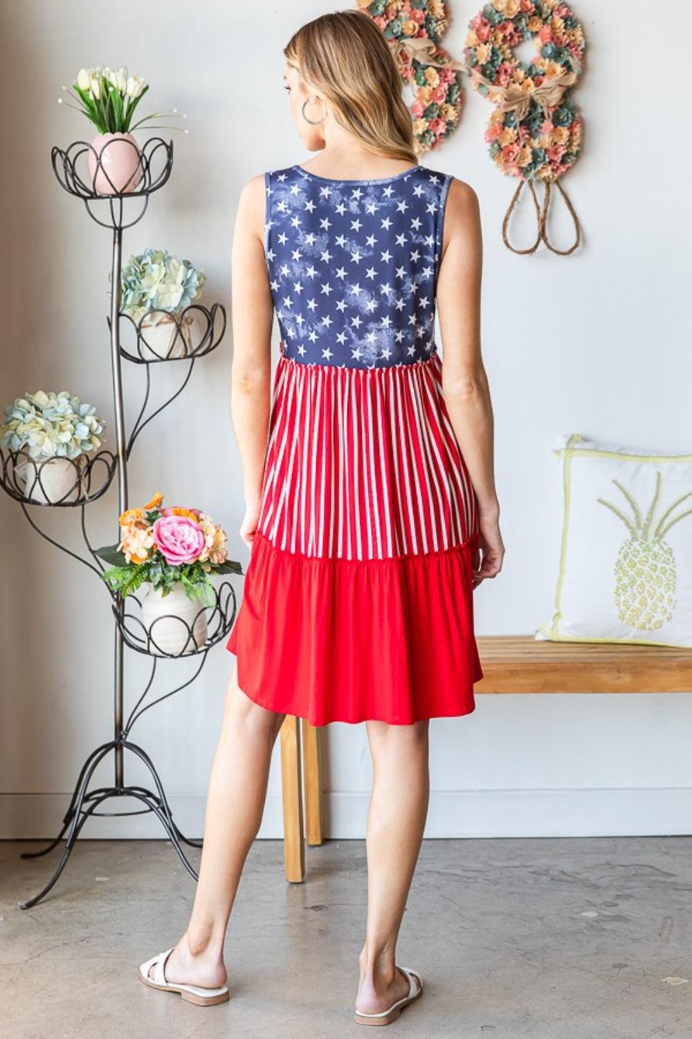 Heimish Full Size US Flag Theme Contrast Tank Dress Midi Dresses