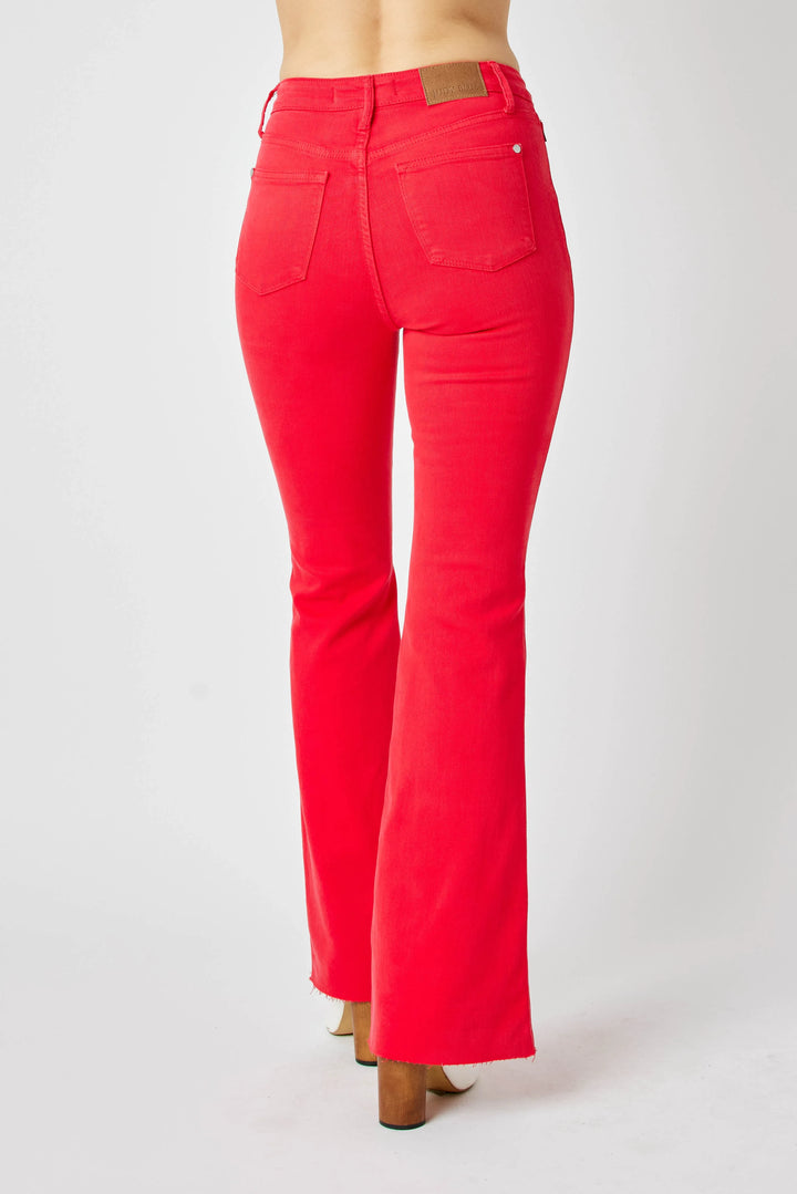 Judy Blue Full Size Hw Tummy Control Garment Dyed Flare Jeans Plus Size Jeans