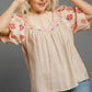 Umgee Full Size Embroidered Puff Sleeve Mock Neck Top Plus Size Tops
