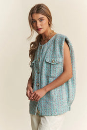 J.NNA Frayed Tweed Padded Shoulder Vest | Vests Daverri Fashions
