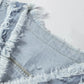 Light-wash frayed edge denim vest jacket with flap pockets