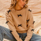 SO ME Ribbon Bow Applique Sweater - DAVERRI FASHIONS