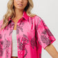 BiBi Leopard Print Short Sleeve Silky Satin Shirt Top Shirts