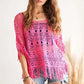 ADORA Fringe Hem Crochet Top HOT PINK One Size Tops