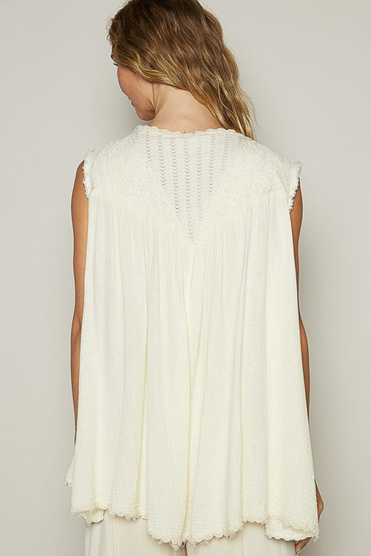 POL Pearl Detail Open Front Sleeveless Cardigan Cardigans