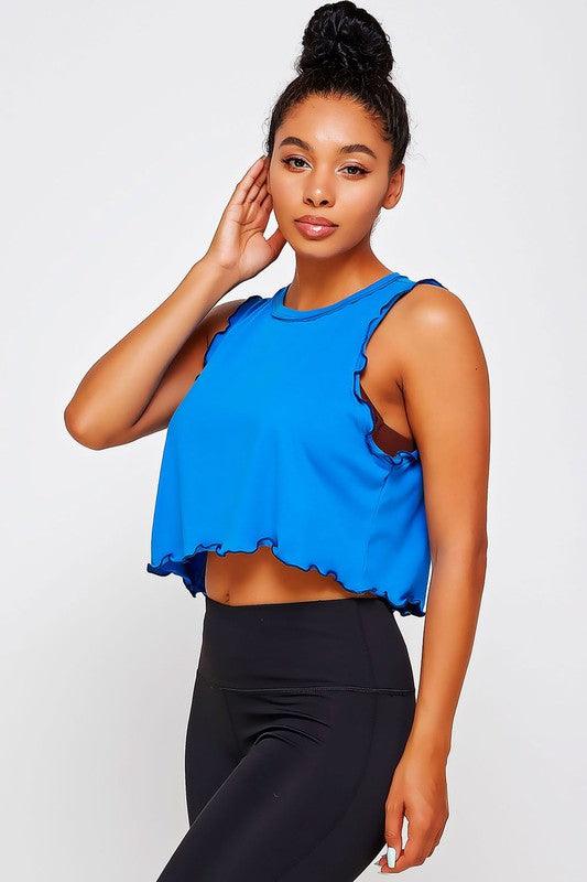 LETTUCE MERROW EDGE TANK CROP TOP French Blue Shirts & Tops