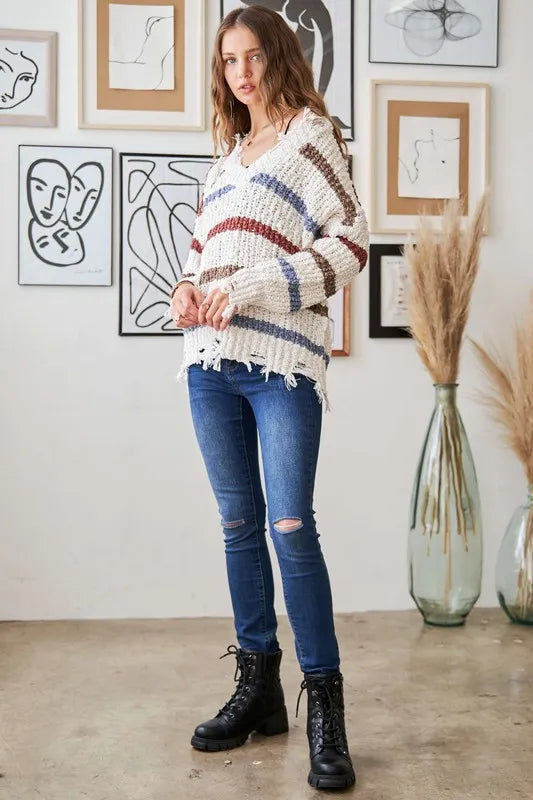ADORA Frayed Edge Stripe Sweater Sweaters