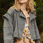 POL Cropped Denim Jacket with Functional Zipper Detail Dark Gray Jackets