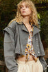 POL Cropped Denim Jacket with Functional Zipper Detail Dark Gray Jackets