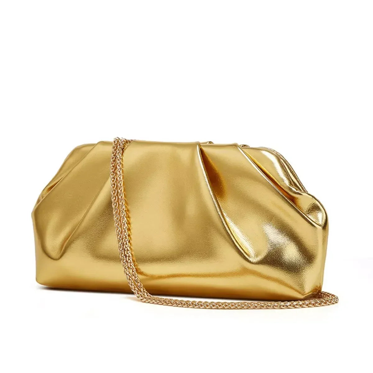 Ruched Shoulder Bag with Chain Strap - DAVERRI FASHIONS