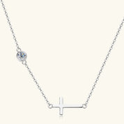 Cross 925 Sterling Silver Moissanite Necklace | Silver Necklaces Daverri Fashions