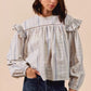 SO ME Floral Cotton Print Ruffled Long Sleeve Blouse - DAVERRI FASHIONS
