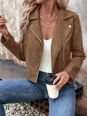 Zip Up Suede Cropped Moto Jacket | Jackets Daverri Fashions
