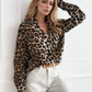 Leopard Collared Neck Long Sleeve Shirt - DAVERRI FASHIONS