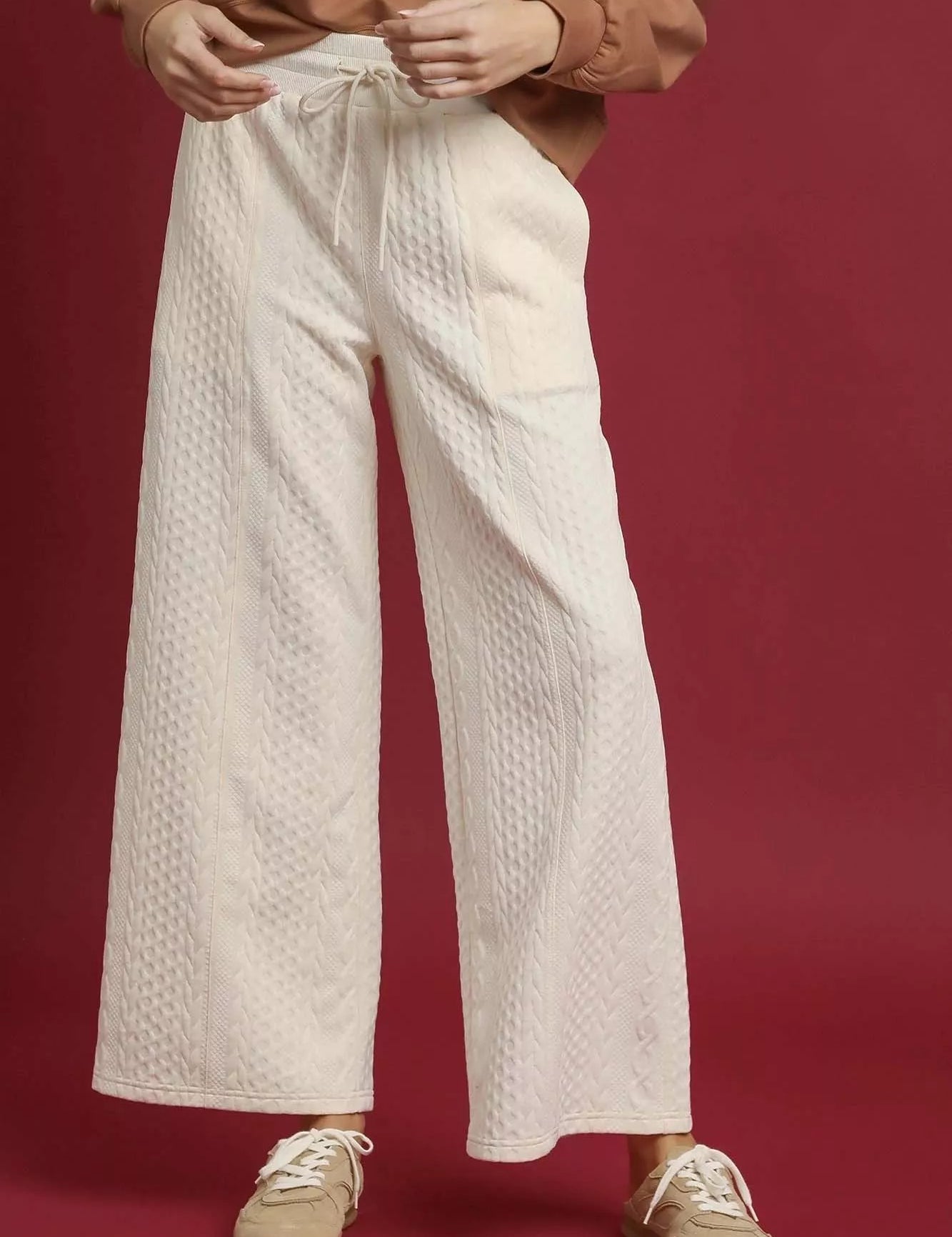 ECRU Umgee Cable Knit Textured Wide Leg Pants | Loungewear Pants Daverri Fashions