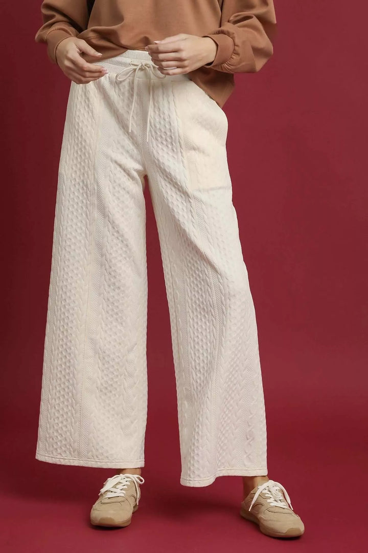 ECRU Umgee Cable Knit Textured Wide Leg Pants | Loungewear Pants Daverri Fashions