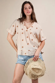VERY J Flower Embroidered Woven Blouse | Blouses Daverri Fashions